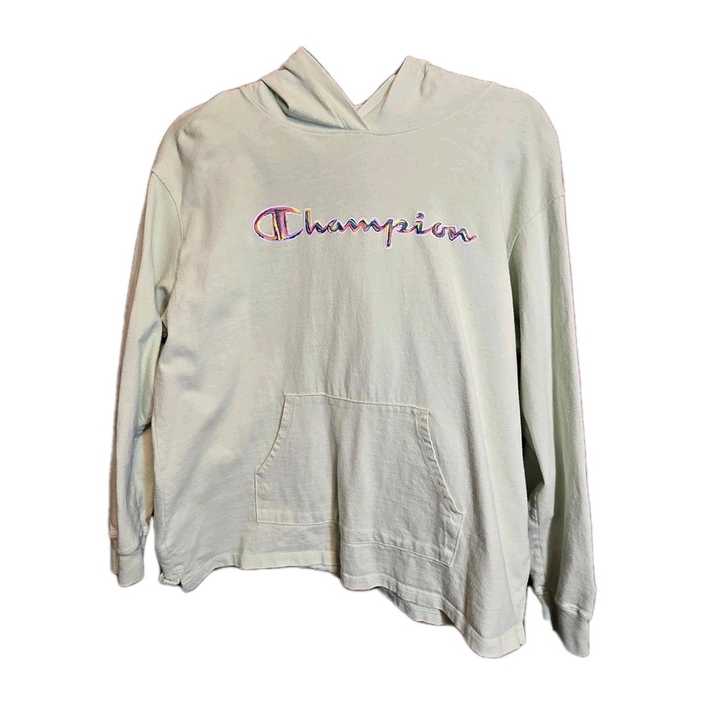 Champion Women's Lightweight Hoodie Pale Mint Green Embroidered Logo Size L